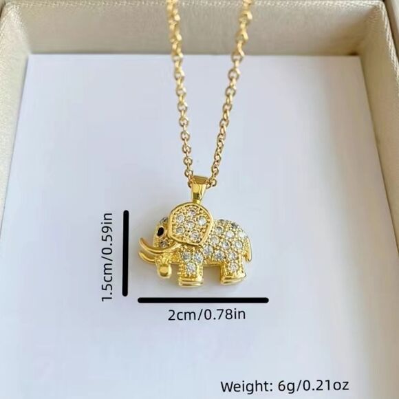 Stainless Steel Elephant Pendant Necklace in Gold Tones and embedded Zirconia - Picture 7 of 11